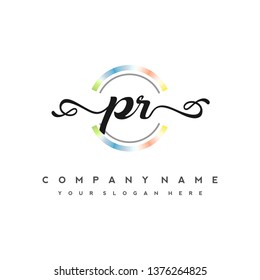 P R Initial handwriting logo vector