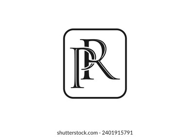 Tipografía de diseño de logotipo de grabado con letras P R. Etiqueta clásica vintage.