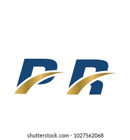 p and r logo, p and r initial overlapping swoosh letter logo blue and gold