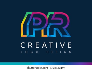 P R Logo. PR Letter Design Vector with Magenta blue and green yellow color