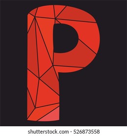  P red alphabet vector letter isolated on black background