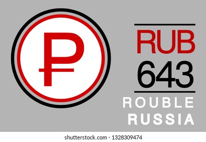 P, RUB, 643, Rouble, Russia Banking Currency icon typography logo banner set isolated on background. Abstract concept graphic element. Collection of currency symbols ISO 4217 signs used in country
