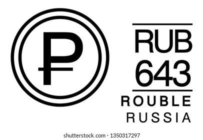 P, RUB, 643, Rouble, Russia Banking Currency icon typography logo banner set isolated on background. Abstract concept graphic element. Collection of currency symbols ISO 4217 signs used in country
