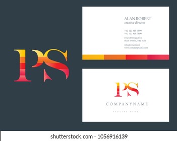 P & S joint logo multi color design vector with business card template
