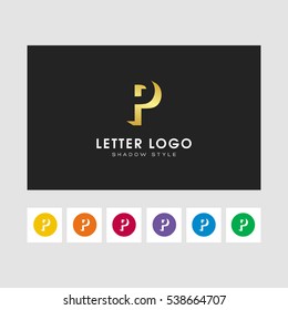 P shadow  letter logo. gold color and some other colors