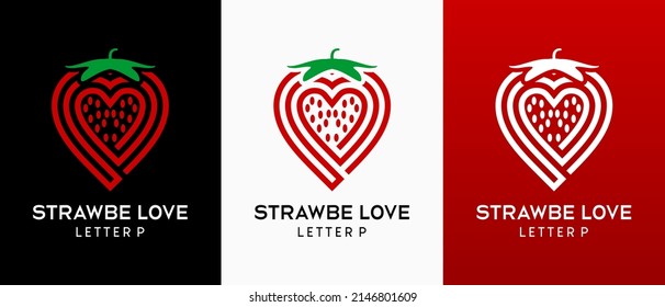 P shape strawberry logo design with creative concept