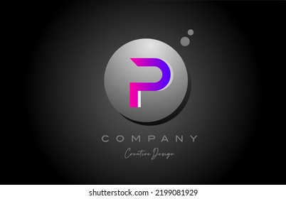P sphere alphabet letter logo icon design with dot. Pink grey creative template for business and company