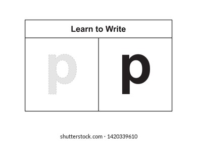 p study table illustration for kids. Learn to write alphabet in lowercase.