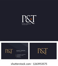 P & T letters Joint logo icon and Business card vector template.