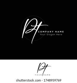  P T PT Escritura manuscrita inicial y logotipo de la firma.	