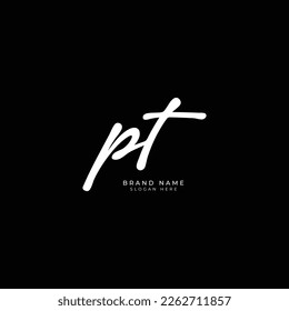 P, T, PT Initial letter handwriting and signature vector logo