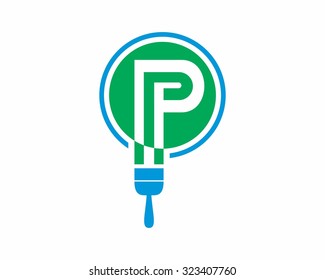P typography paintbrush green circle logo image icon vector