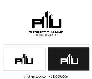 P U Initial building logo concept