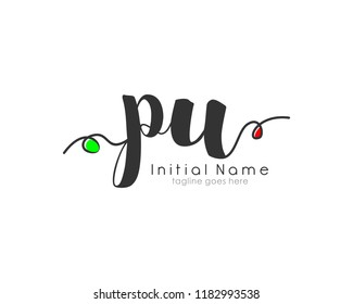 P U Initial handwriting logo vector template