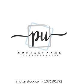 P U Initial handwriting logo vector