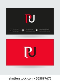 P & U Letter logo design vector element with Business cards
