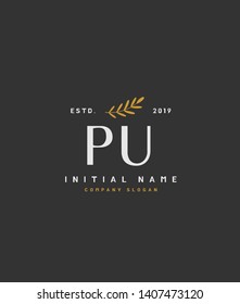 P U PU Beauty vector initial logo, handwriting logo of initial wedding, fashion, jewerly, heraldic, boutique, floral and botanical with creative template for any company or business.
