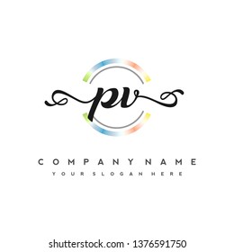 P V Initial handwriting logo vector