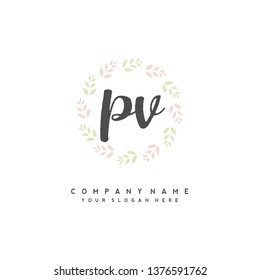 P V Initial handwriting logo vector