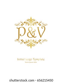 P & V initial wedding logo template vector