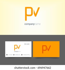 P V joint logo design vector with business card template