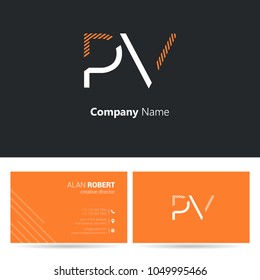 P & V joint logo stroke letter design with business card template