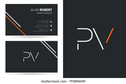 P & V joint logo stroke letter design with business card template