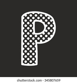 P vector alphabet letter with white polka dots on black background
