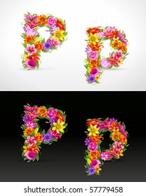 P, vector colorful flower font