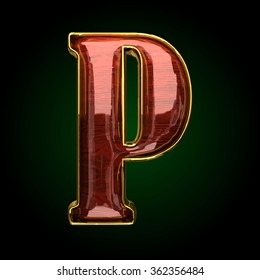 p vector golden letter with red wood