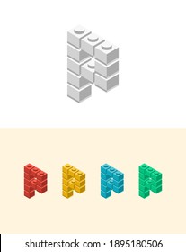 P vector letter with colourful plastic toy brick, isolated isometric 3d childish block font. Perfect for kids labels, birthday and kindergarten posters, school style, children magazines etc.