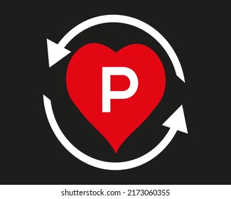 P vector logo icon with love shape and Aro illustration design isolated background symbol