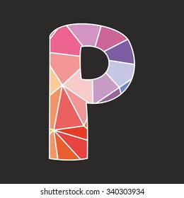 P vector low poly wrapping surface pastel colorful and white alphabet letter isolated on black background