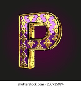p vector violet letter with gold