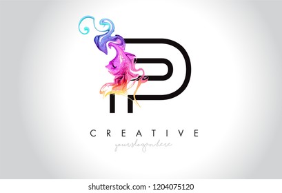 P Vibrant Creative Leter Logo Design with Colorful Smoke Ink Flowing Vector Illustration.