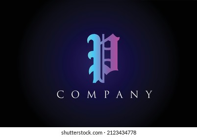 P vintage pink blue letter alphabet design. Creative logo icon template for company  and business