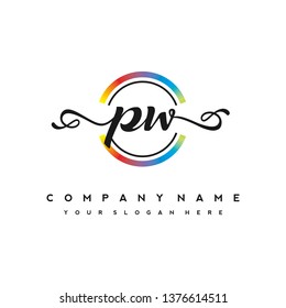 P W Initial handwriting logo vector