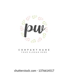 P W Initial handwriting logo vector