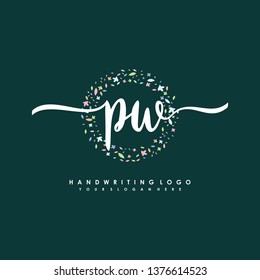 P W Initial handwriting logo vector