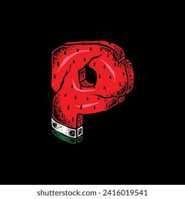 P WATERMELON FONT VECTOR DESIGN