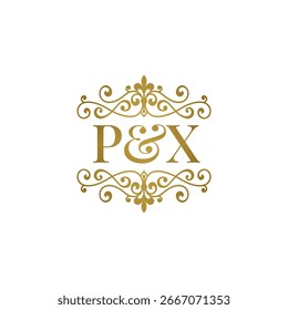 P X initials logo ornament gold. Letter BD wedding ampersand or business partner symbol