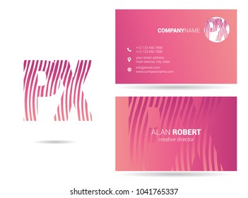 P & X joint logo waves letter design with business card template
