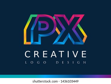 P X Logo. PX Letter Design Vector with Magenta blue and green yellow color