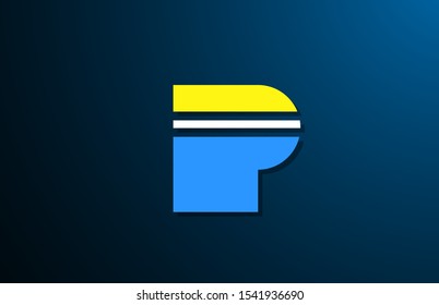 P yellow blue bold logo letter alphabet for company icon design. Suitable as a logotype for corporate or business
