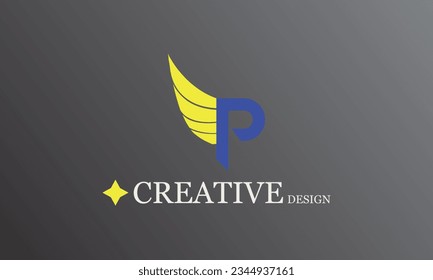 P yellow wing blue logo creative logo design for all kind of business branding log
