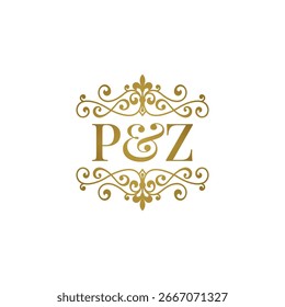 P Z iniciais logotipo ornamento ouro. Letra BD símbolo de parceiro comercial ou e comercial