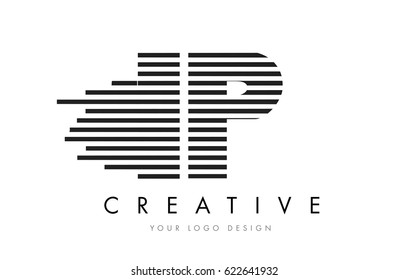  I P Zebra Letter Logo Design with Black and White Stripes Vector