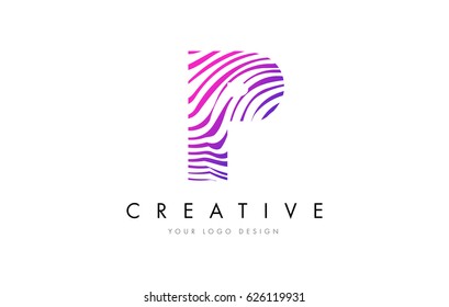 P Zebra Letter Logo Design with Black and White Stripes Vector