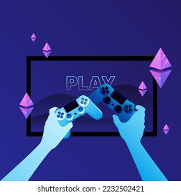 P2E Crypto Games Illustration. Choose your joystick. Earn money playing crypto games. Vector illustration