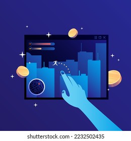 P2E-Spiele. P2E Crypto Games Illustration. Vektorgrafik